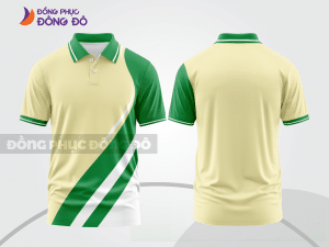 Mẫu áo polo đồng phục thương hiệu màu trắng phối xanh rêu sọc cách điệu nổi bật ctpb7775