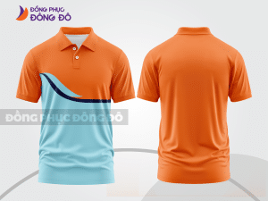 Mẫu áo polo nhân viên văn phòng màu xanh ngọc phối cam sọc cách điệu nổi bật ctpb7782