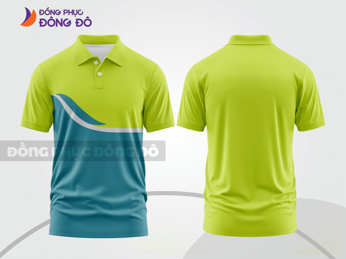 Mẫu áo polo nhóm công ty màu xanh dương phối vàng kem thiết kế phối màu sáng tạo ctpb7785