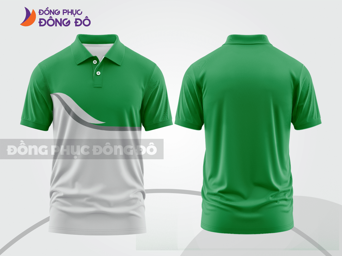 Mẫu đồng phục áo polo công sở màu be phối xanh lá phối mảng tương phản ctpb7787