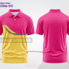 Mẫu áo polo đồng phục công ty màu vàng kem phối đỏ họa tiết mảng màu thể thao ctpb7789