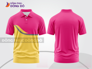 Mẫu áo polo đồng phục công ty màu vàng kem phối đỏ họa tiết mảng màu thể thao ctpb7789