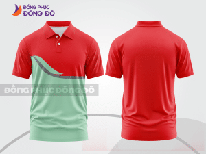 Mẫu áo polo đồng phục văn phòng màu be phối đỏ thiết kế bất đối xứng ctpb7791