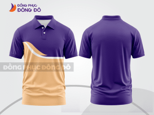 Mẫu áo polo công sở màu tím phối vàng kem phối mảng hình học ctpb7793
