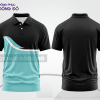 Mẫu áo polo đồng phục thương hiệu màu xanh ngọc phối đen mảng màu cách điệu hiện đại ctpb7797