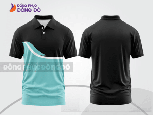 Mẫu áo polo đồng phục thương hiệu màu xanh ngọc phối đen mảng màu cách điệu hiện đại ctpb7797