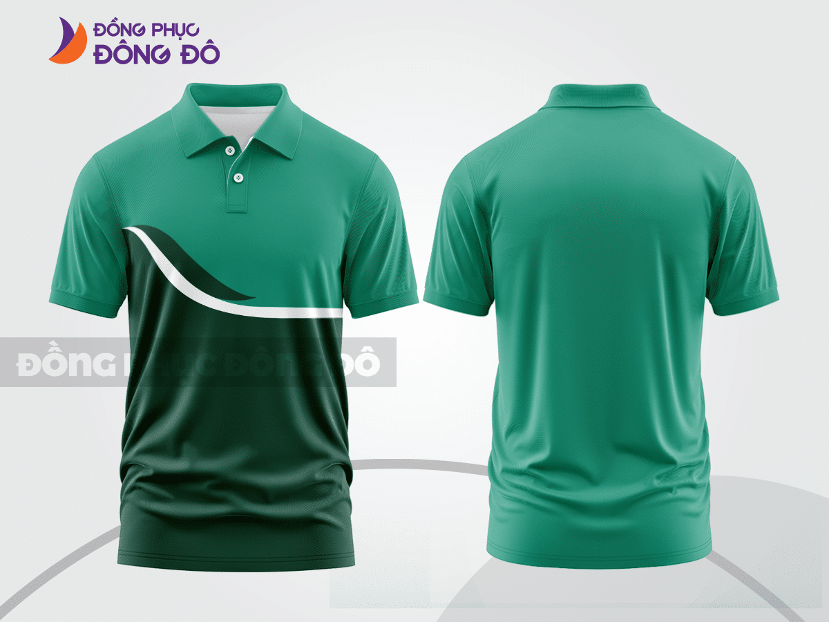 Mẫu áo polo đồng phục nhân viên màu đen phối xanh lá điểm nhấn đường nét năng động ctpb7798
