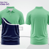 Mẫu áo polo nhân viên văn phòng màu xanh ngọc phối đen điểm nhấn hình học trẻ trung ctpb7799