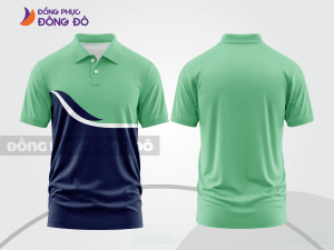 Mẫu áo polo nhân viên văn phòng màu xanh ngọc phối đen điểm nhấn hình học trẻ trung ctpb7799
