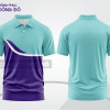 Mẫu đồng phục polo doanh nghiệp màu xanh ngọc phối tím họa tiết mảng chéo ctpb7800