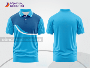 Mẫu áo polo nhân viên văn phòng màu xanh cyan phối xanh ngọc mảng màu cách điệu hiện đại ctpb7804