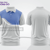 Mẫu áo polo đồng phục đội ngũ màu be phối xám đường nét chuyển động khỏe khoắn ctpb7816