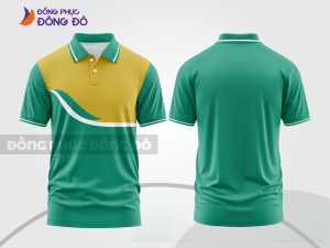 Mẫu áo polo đồng phục thương hiệu màu xanh rêu phối be phối mảng hình học ctpb7819