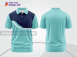 Mẫu áo polo nhân viên văn phòng màu xanh ngọc phối xanh navy họa tiết mảng chéo ctpb7821