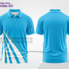 Mẫu áo polo nhóm công ty màu xanh cyan phối xanh ngọc thiết kế bất đối xứng ctpb7824