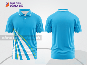 Mẫu áo polo nhóm công ty màu xanh cyan phối xanh ngọc thiết kế bất đối xứng ctpb7824