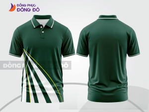 Mẫu áo polo nhóm công ty màu đen phối xanh rêu họa tiết mảng màu thể thao ctpb7829