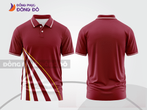 Mẫu áo polo đồng phục đội ngũ màu đỏ đô phối nâu phối mảng hình học ctpb7833