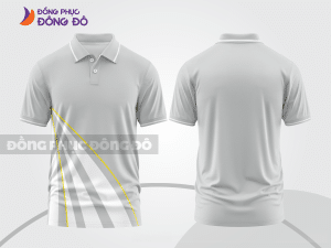 Mẫu áo polo đồng phục thương hiệu màu be phối xám họa tiết mảng màu thể thao ctpb7836