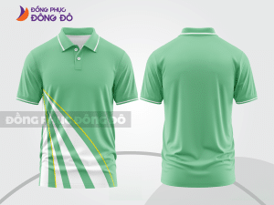 Mẫu áo polo đồng phục doanh nghiệp màu xanh ngọc phối xanh lá họa tiết mảng chéo ctpb7840