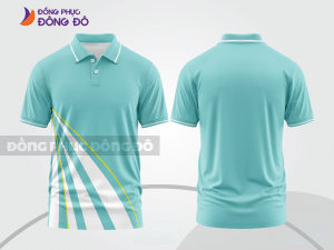 Mẫu áo polo đồng phục thương hiệu màu xanh ngọc phối mảng tương phản ctpb7841