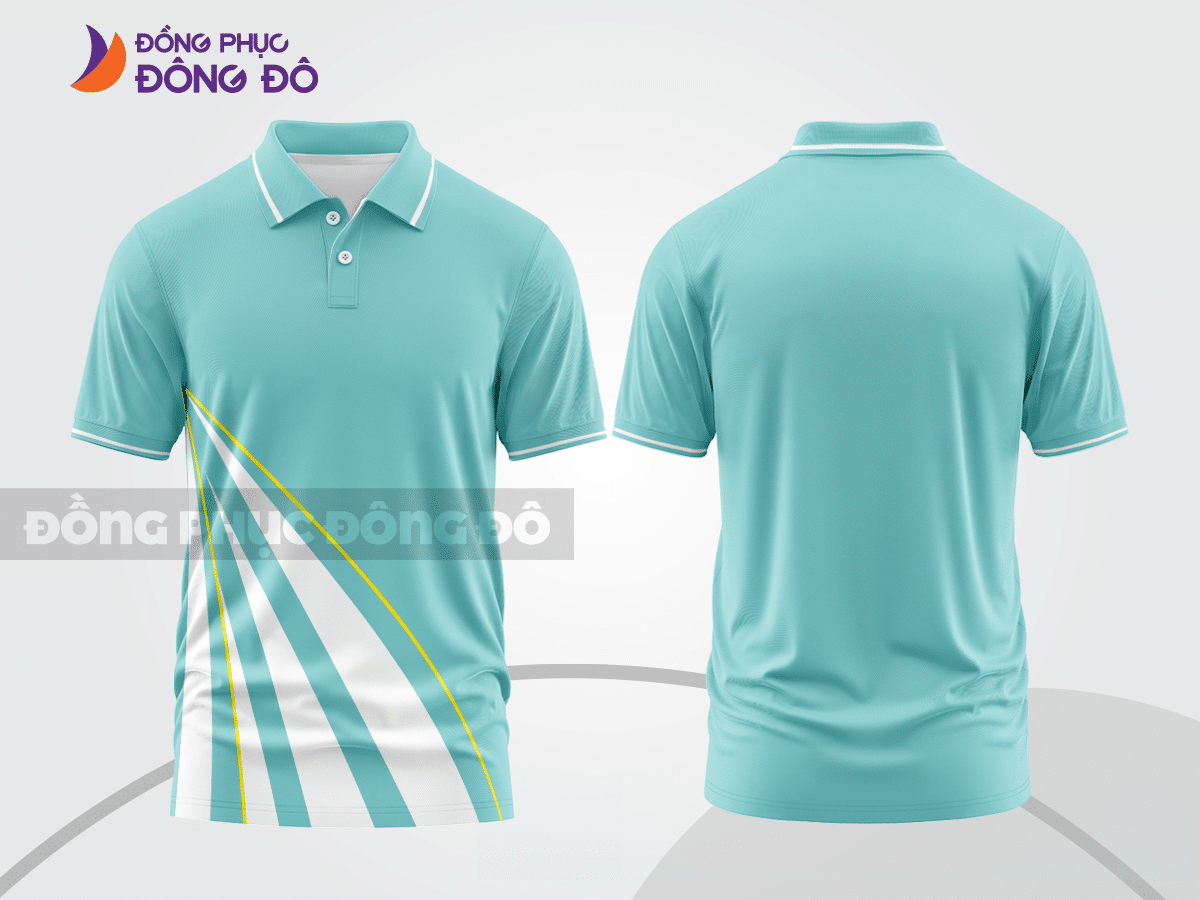 Mẫu áo polo đồng phục thương hiệu màu xanh ngọc phối mảng tương phản ctpb7841