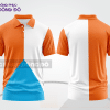 Mẫu áo polo nhân viên văn phòng màu xanh cyan phối cam họa tiết mảng màu thể thao ctpb7843