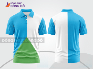 Mẫu đồng phục polo doanh nghiệp màu xanh lá phối xanh cyan mảng màu cách điệu hiện đại ctpb7844