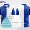 Mẫu áo polo đồng phục công ty màu xanh ngọc phối xanh navy điểm nhấn đường nét năng động ctpb7845