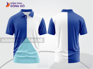 Mẫu áo polo đồng phục công ty màu xanh ngọc phối xanh navy điểm nhấn đường nét năng động ctpb7845