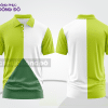 Mẫu áo polo nhóm công ty màu vàng kem phối xanh rêu điểm nhấn hình học trẻ trung ctpb7846
