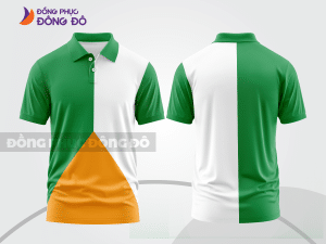 Mẫu đồng phục áo polo công sở màu cam phối xanh lá sọc cách điệu nổi bật ctpb7848