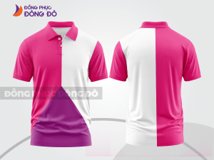 Mẫu áo polo đồng phục công ty màu tím phối hồng thiết kế bất đối xứng ctpb7850