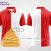 Mẫu áo polo đồng phục văn phòng màu be phối đỏ điểm nhấn đường nét năng động ctpb7852