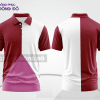 Mẫu đồng phục áo polo công sở màu hồng phối đỏ đô điểm nhấn hình học trẻ trung ctpb7853