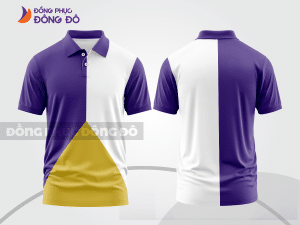 Mẫu áo polo công sở màu be phối tím họa tiết mảng chéo ctpb7854