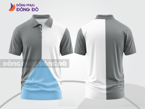 Mẫu áo polo đồng phục doanh nghiệp màu xanh ngọc phối xám thiết kế bất đối xứng ctpb7857