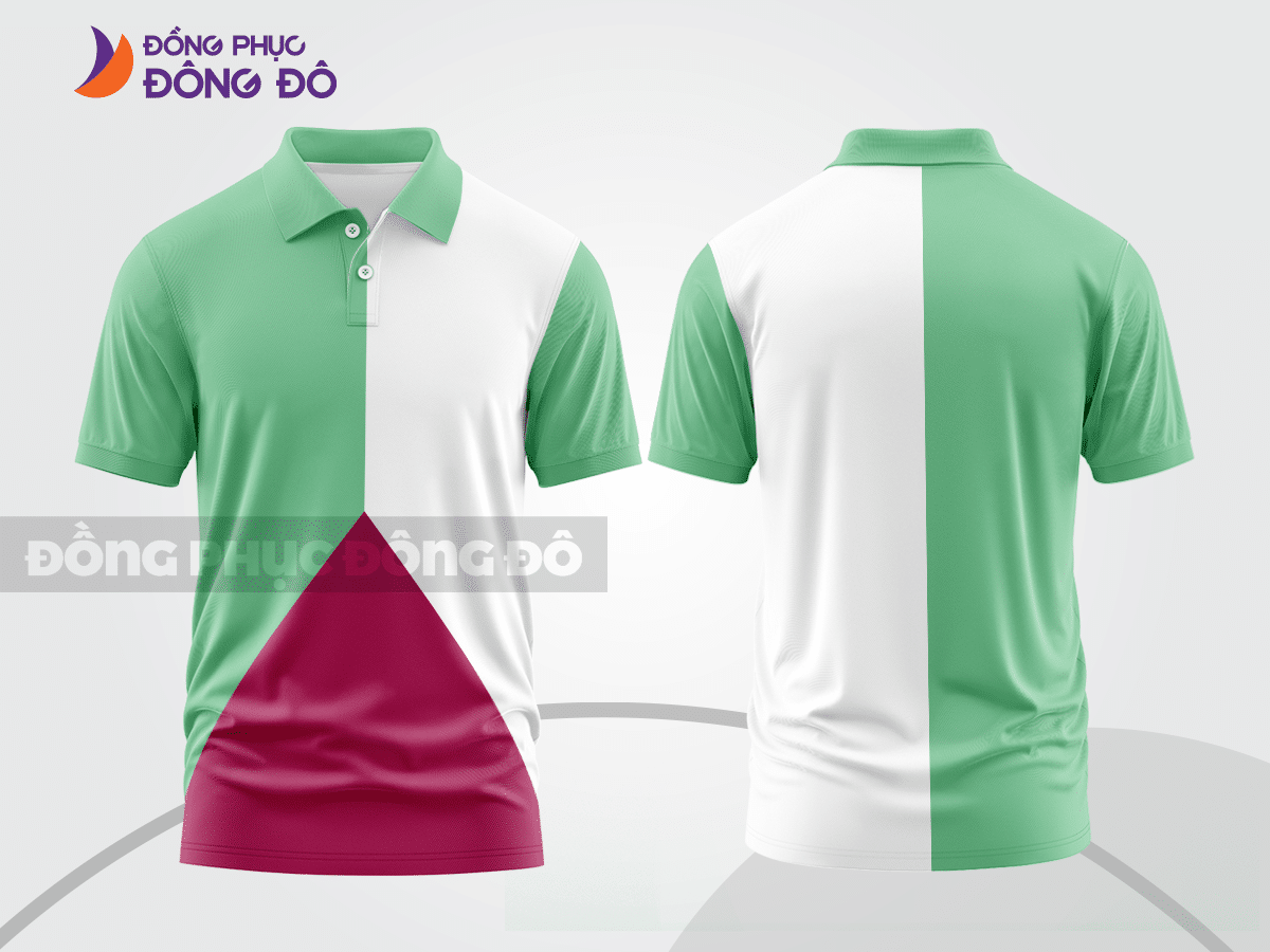 Mẫu áo polo nhân viên văn phòng màu đỏ đô phối xanh ngọc phối mảng tương phản ctpb7860