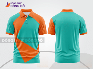 Mẫu áo polo đồng phục thương hiệu màu xanh cyan phối cam đường nét chuyển động khỏe khoắn ctpb7863