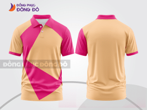 Mẫu đồng phục áo polo công sở màu vàng kem phối hồng mảng màu cách điệu hiện đại ctpb7870