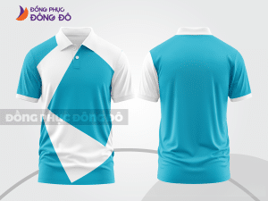 Mẫu áo polo công sở màu xanh cyan phối xanh ngọc họa tiết mảng màu thể thao ctpb7876