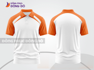 Mẫu áo polo đồng phục công ty màu cam phối đỏ mảng màu cách điệu hiện đại ctpb7884