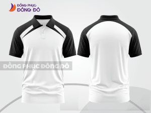 Mẫu áo polo đồng phục đội ngũ màu đen phối xanh navy phối mảng hình học ctpb7899