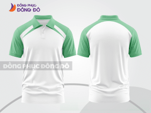 Mẫu áo polo đồng phục doanh nghiệp màu xanh ngọc phối xám họa tiết mảng chéo ctpb7901