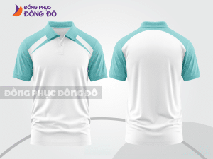 Mẫu áo polo đồng phục thương hiệu màu xanh ngọc phối be sọc cách điệu nổi bật ctpb7902