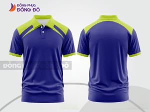 Mẫu áo polo nhóm công ty màu xanh navy phối tím phối mảng tương phản ctpb7907