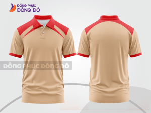 Mẫu áo polo đồng phục văn phòng màu be phối vàng kem phối mảng hình học ctpb7913