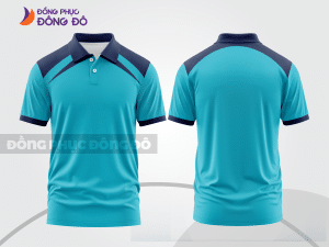 Mẫu áo polo đồng phục đội ngũ màu xanh cyan phối xanh dương họa tiết mảng màu thể thao ctpb7916