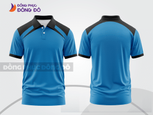 Mẫu áo polo đồng phục thương hiệu màu xanh dương phối xanh cyan điểm nhấn hình học trẻ trung ctpb7919