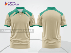 Mẫu áo polo đồng phục nhân viên màu be phối vàng kem họa tiết mảng chéo ctpb7920